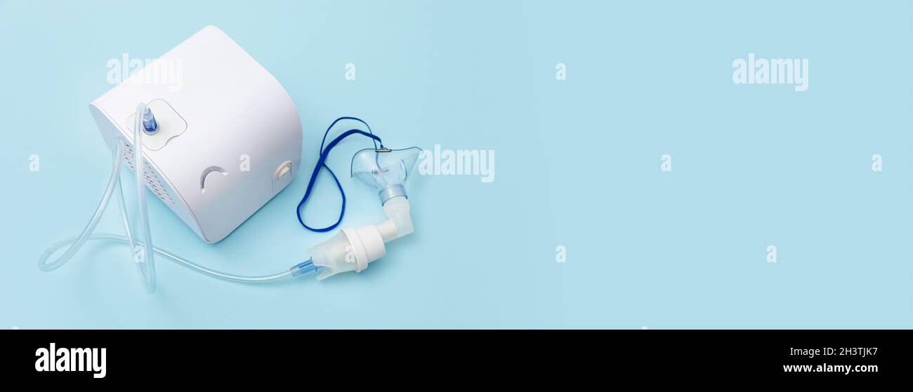 Nebulizer medical appliance. Medical equipment for inhalation with respiratory mask Stock Photo