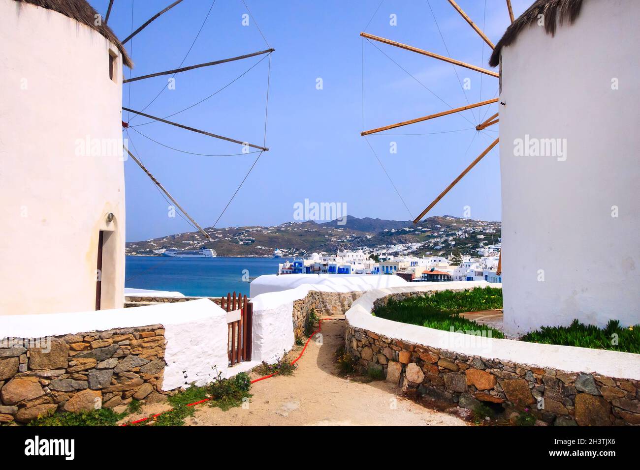 Mykonos island windmill in Greece, Cyclades Stock Photo