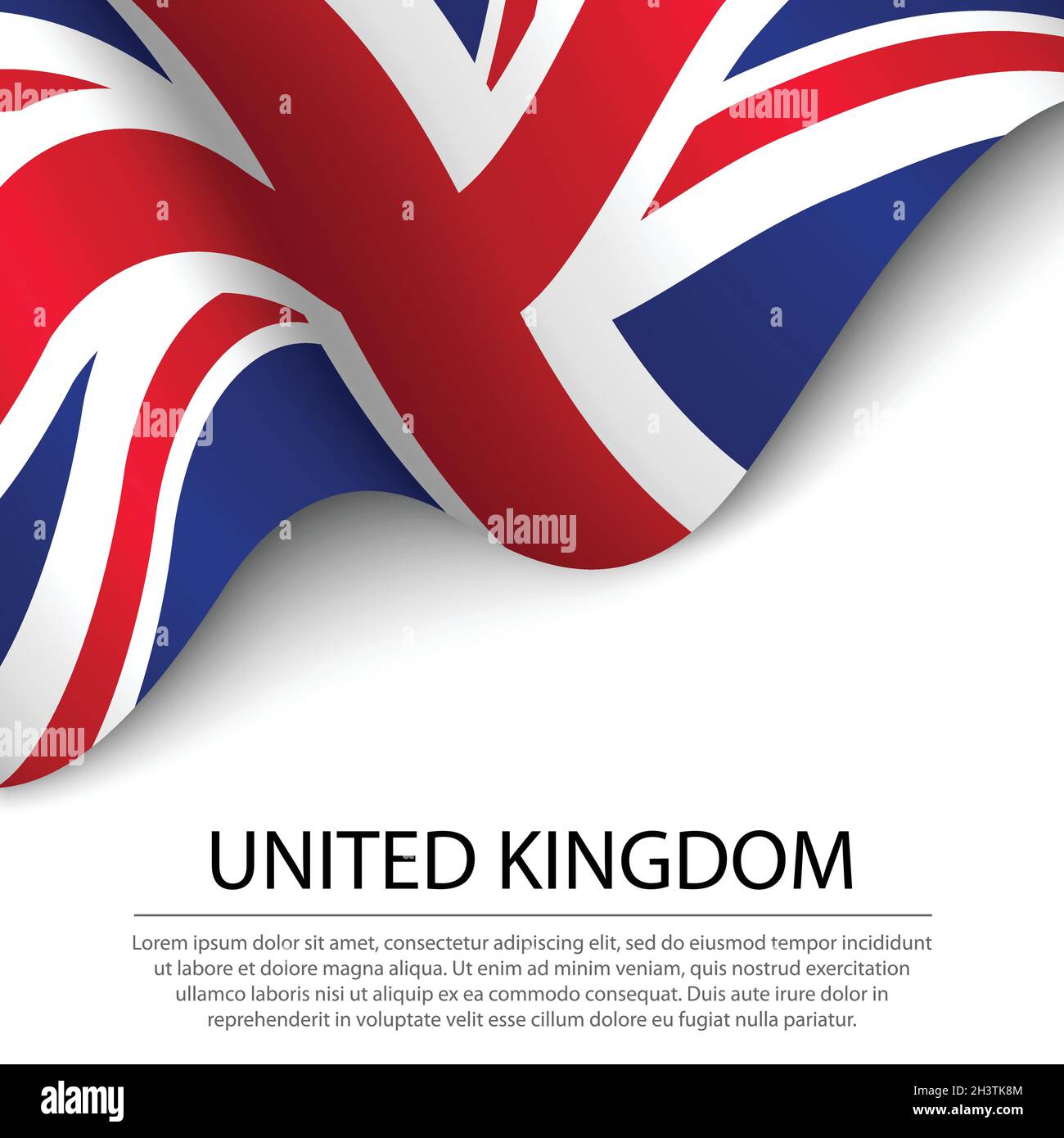Waving flag of United Kingdom on white background. Banner or ribbon ...