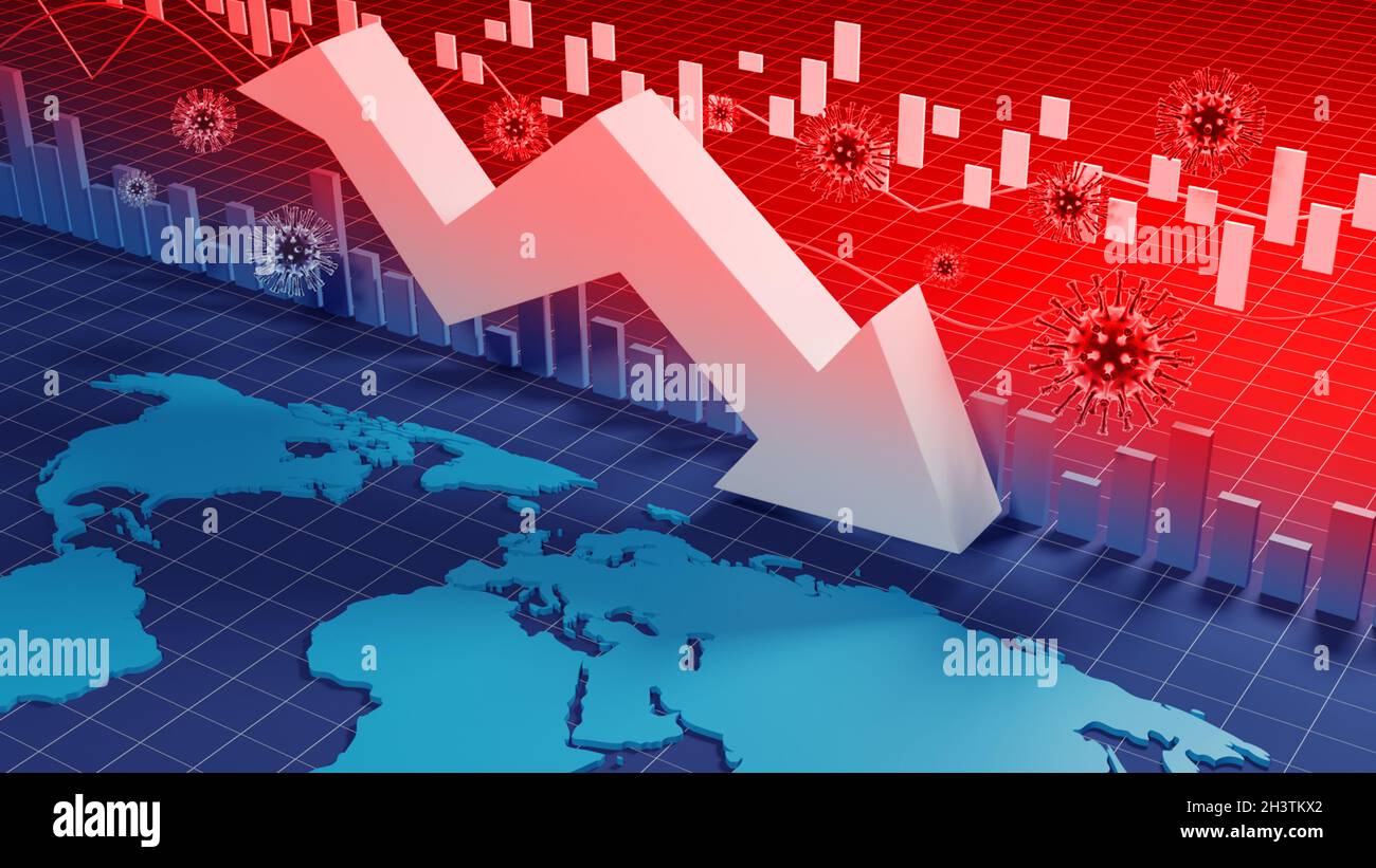 Covid crisis and the collapse of the markets, economic fallout. 3d ...