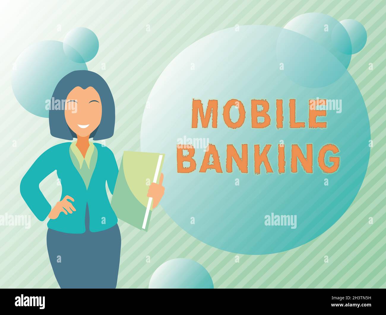 Conceptual caption Mobile Banking. Business showcase to create financial transactions with the use of smartphone Stock Photo