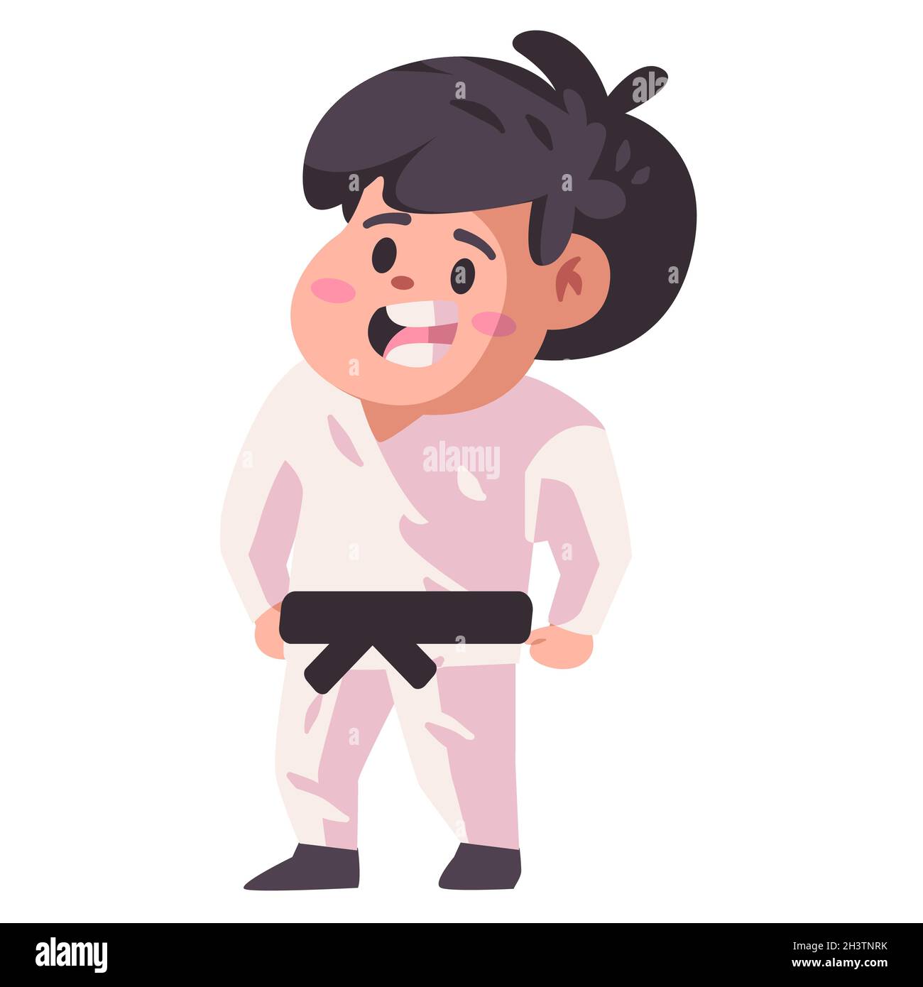 kids children using white kimono will attrack martial arts jarate black belt isolated background vector illustration Stock Vector