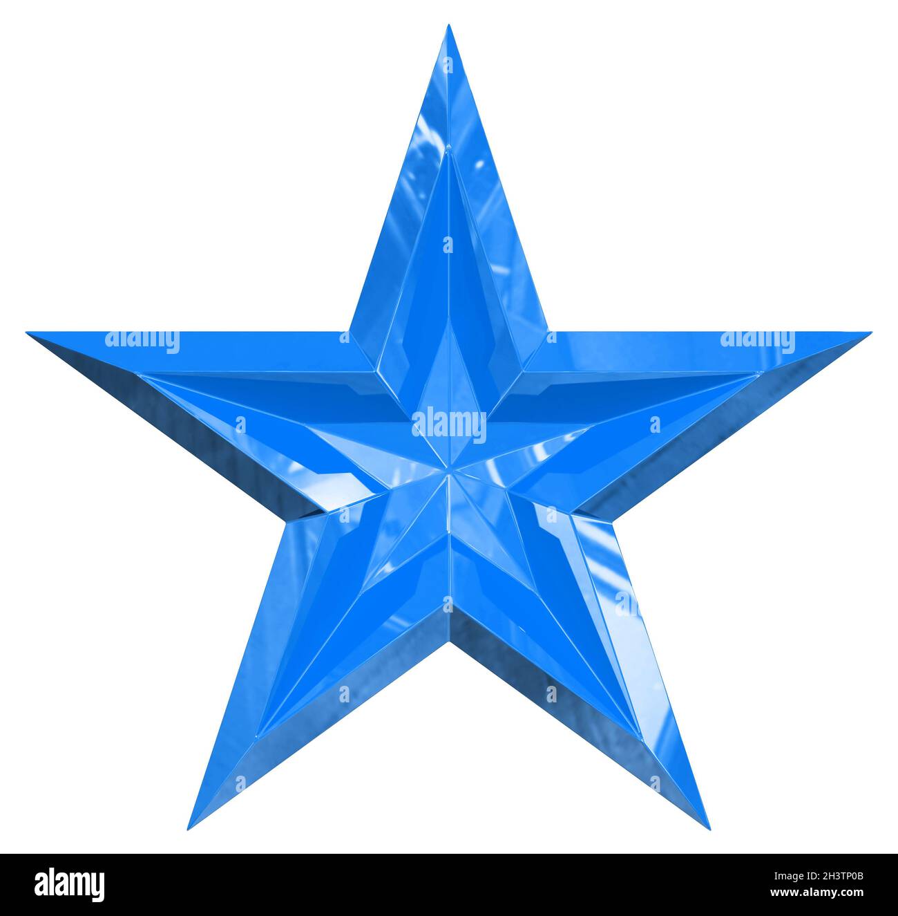 5 point star - Christmas Star - blue single isolated on white background - 3d rendering Stock Photo