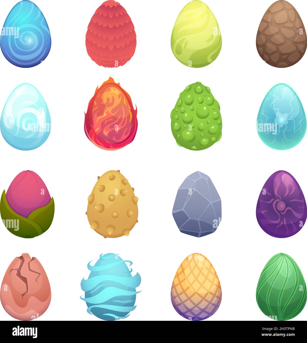 Colored eggs. Vector cartoon fairytale dragon magic eggs for game projects vector collection Stock Vector