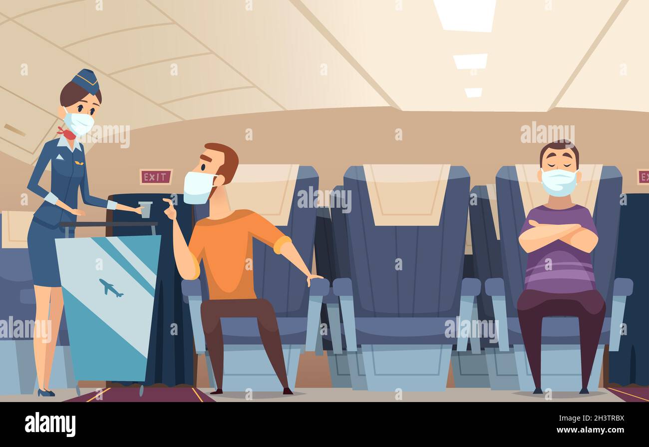 Aircraft passengers. Airplane danger risk communication people sitting ...