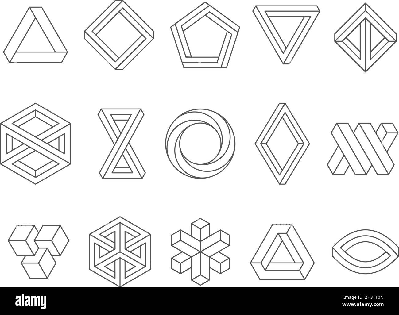 Illusion shapes. 3d geometrical infinity loop triangles hexagon impossible perspective vector abstract logo templates Stock Vector