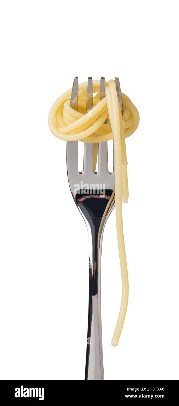 Spaghetti on fork on white background Stock Photo