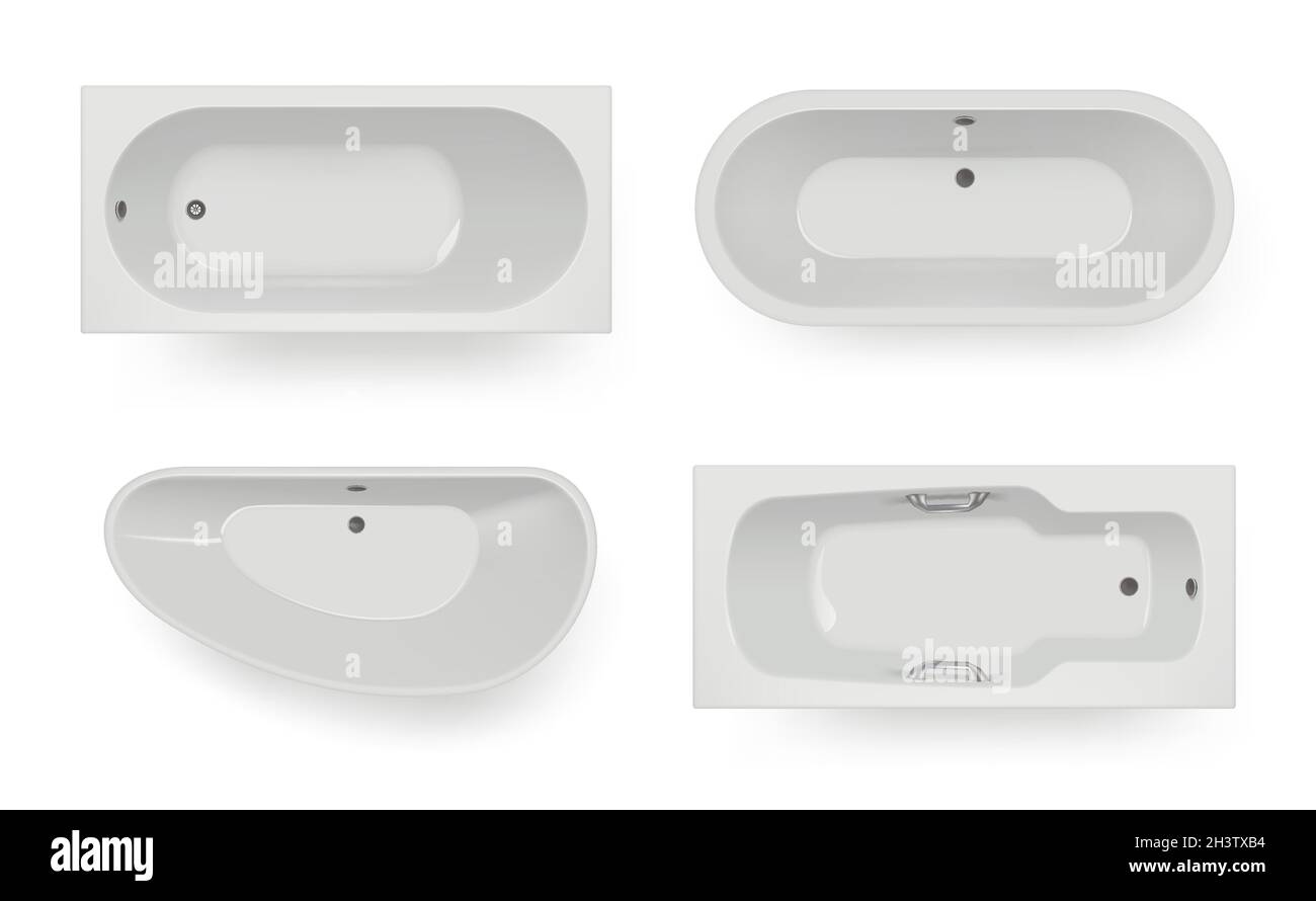 Bath top view. Spa room items for hygiene washing bath realistic templates Stock Vector