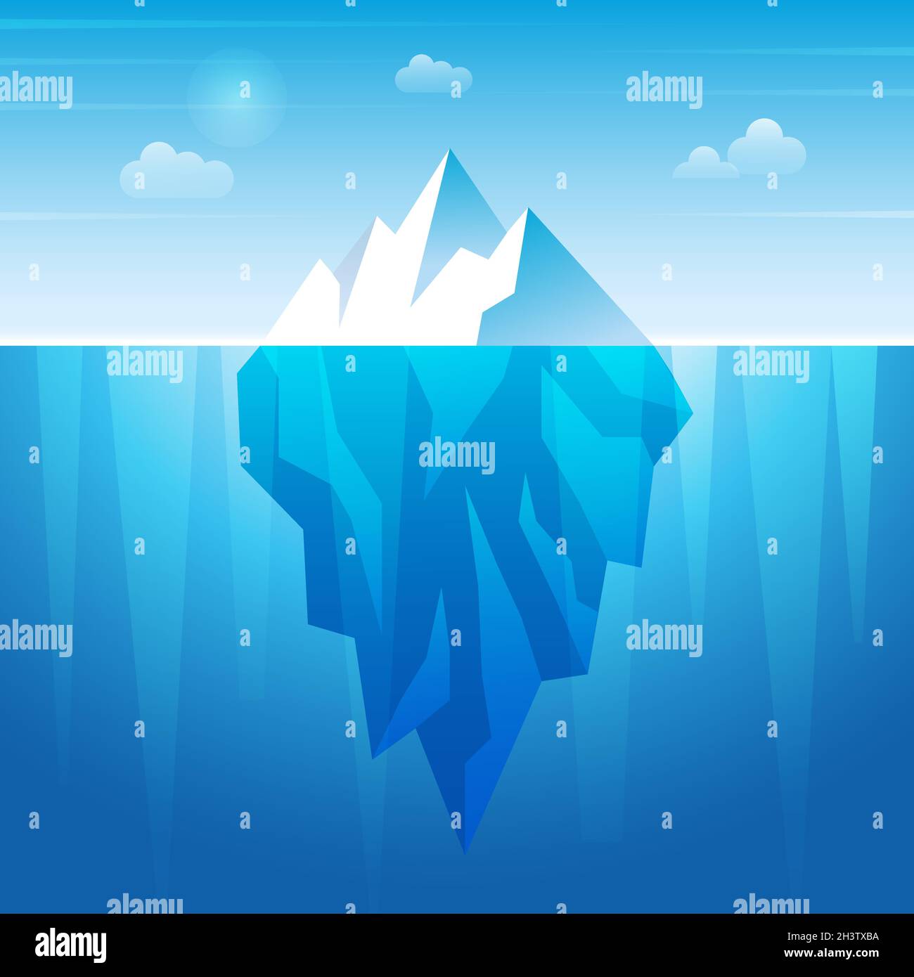 Underwater iceberg. Flowing ice rock in ocean water frozen mountain recent vector background Stock Vector