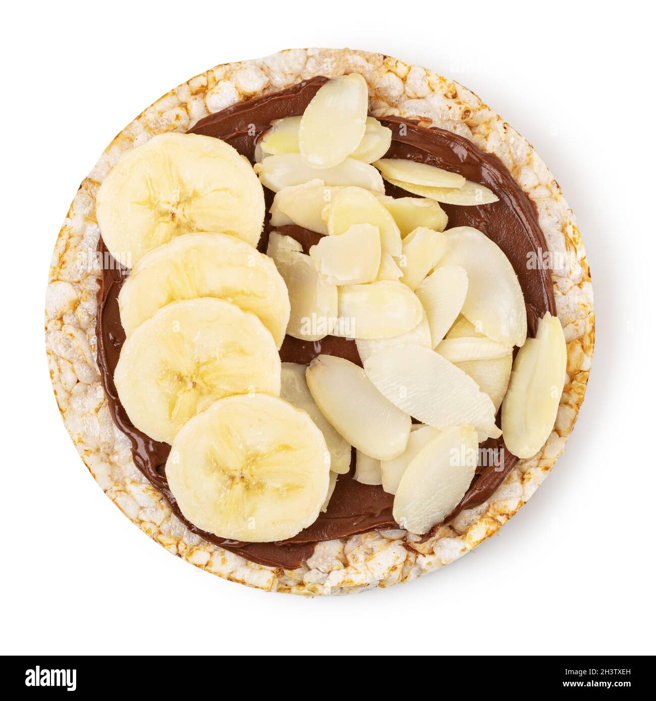 Rice cakes with chocolate paste and banana Stock Photo Alamy