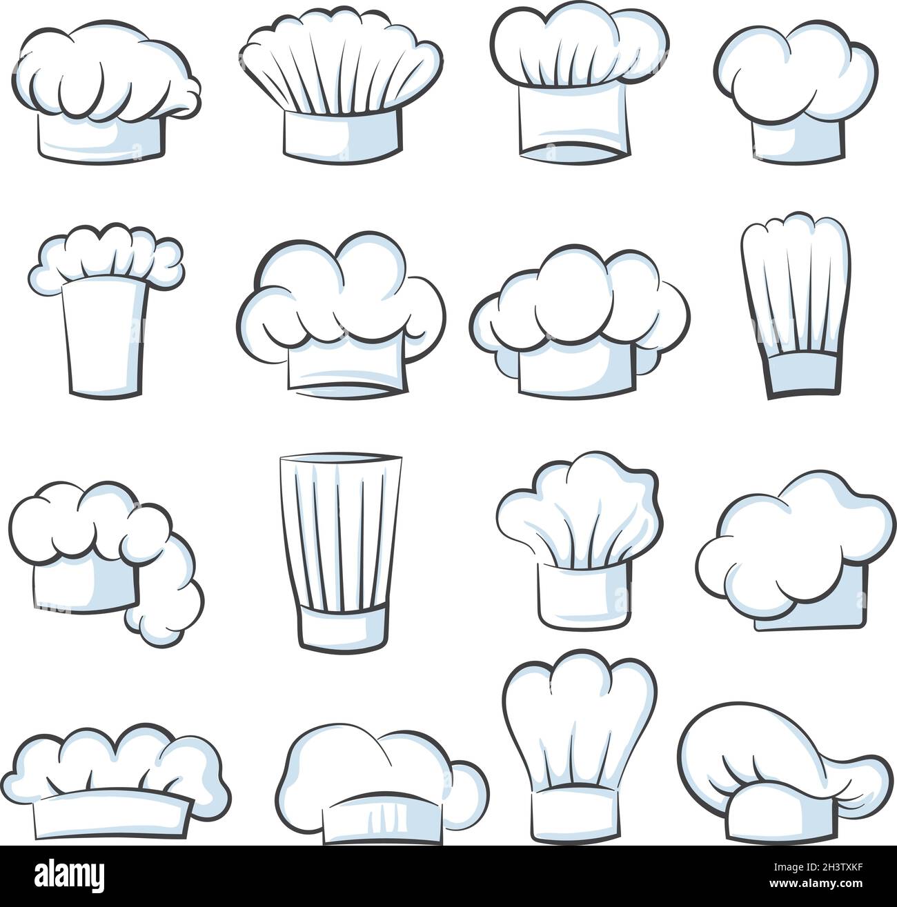White cook hat. Chef cap drawing clothes cooking symbols vector illustration set isolated Stock Vector
