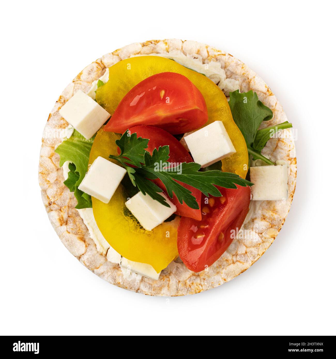 Rice cakes with cheese and tomato Stock Photo Alamy