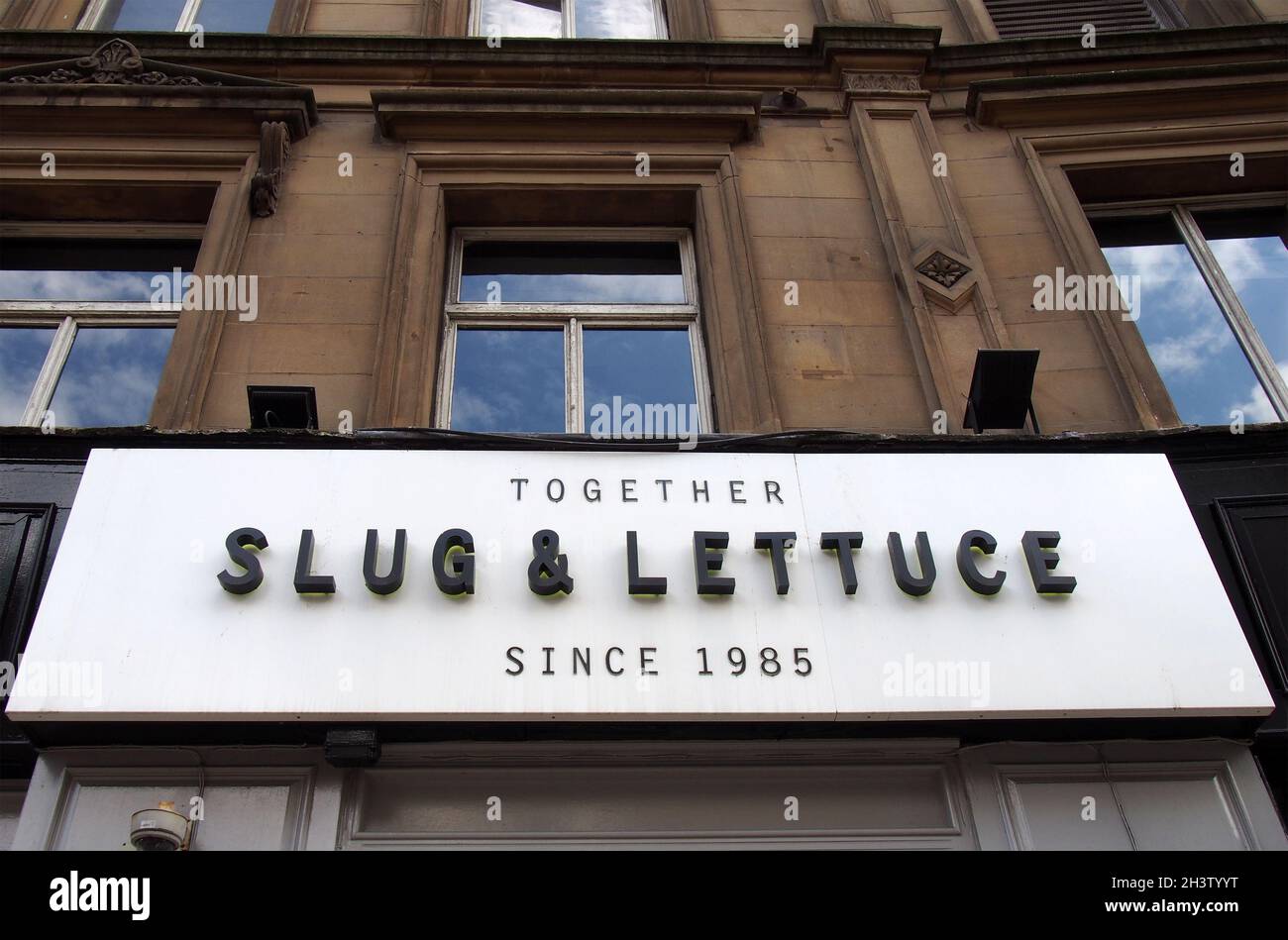 Sign above the slug  lettuce pub in boar lane in leed Stock Photo