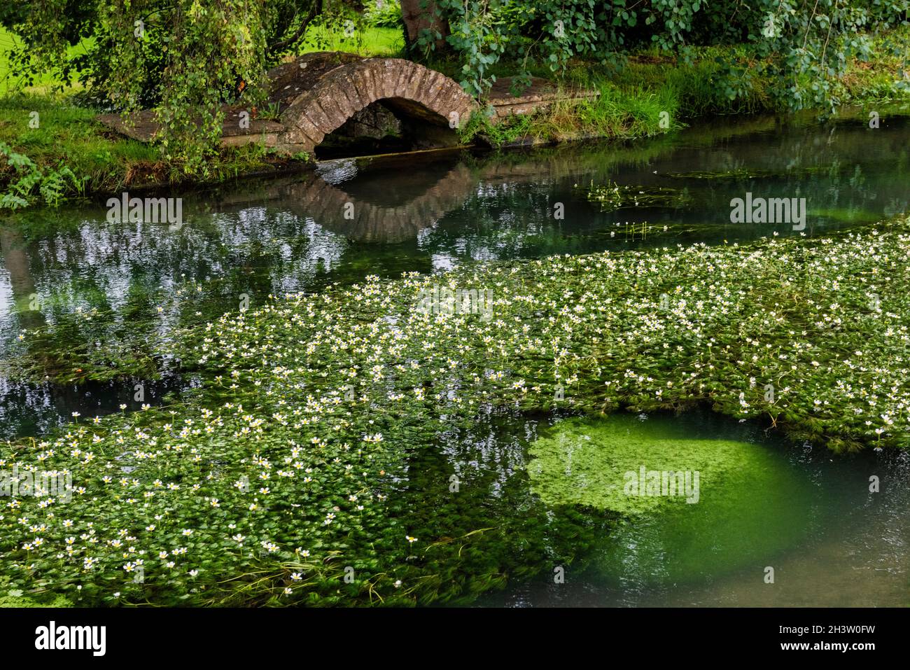 Bourton-on-the-Water and the river Windrush. A village in the rural Cotswolds area of south central England. Stock Photo