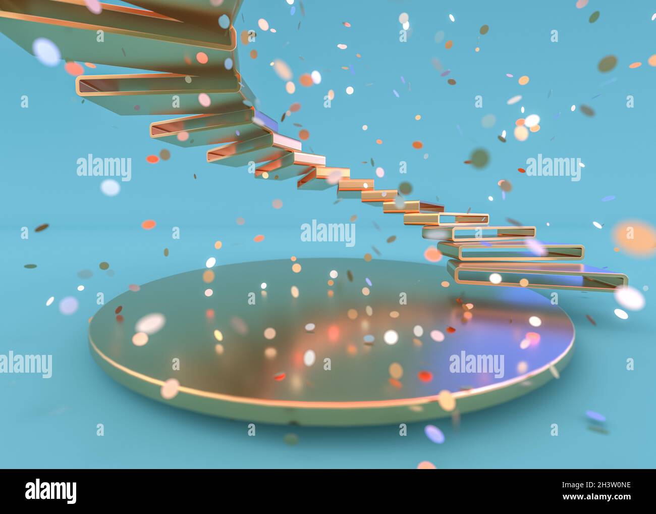 Glass spiral staircase with color background, abstract architecture