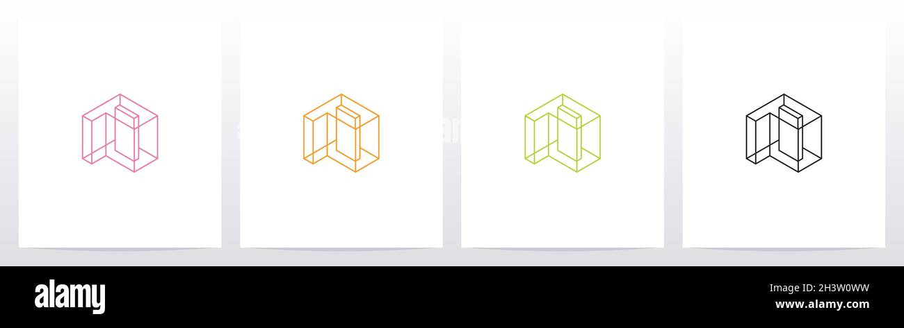Cubic Wireframe Letter Logo Design P Stock Vector