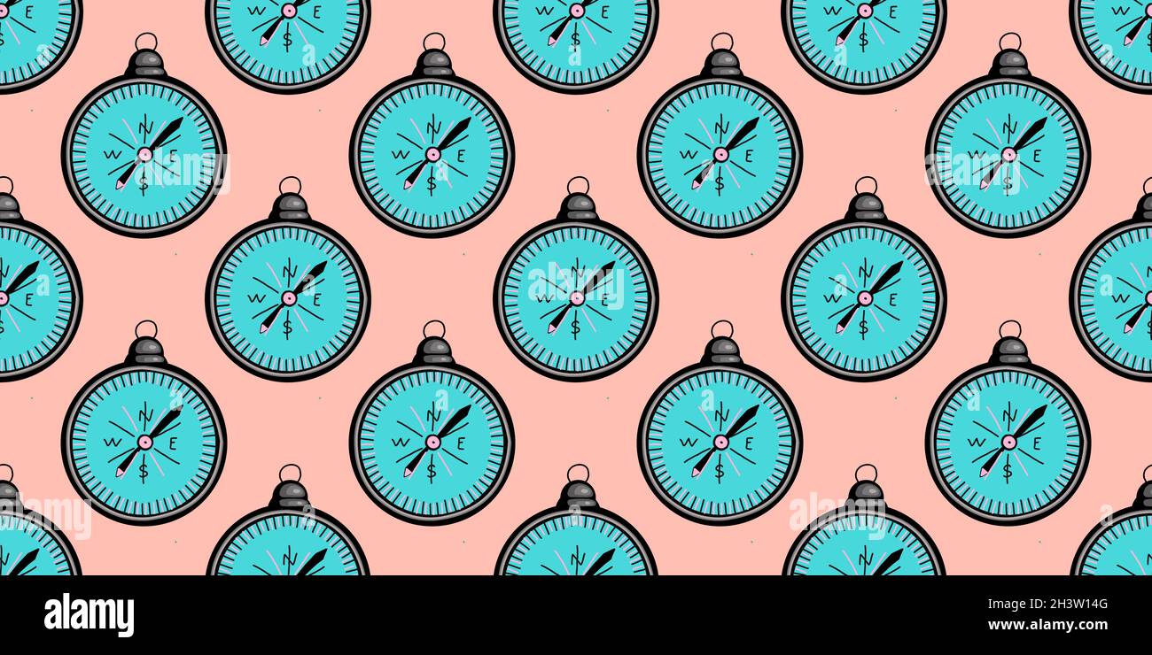 Bright summer pattern in pop art style. 60x pattern. Compass seamless ornament Stock Vector