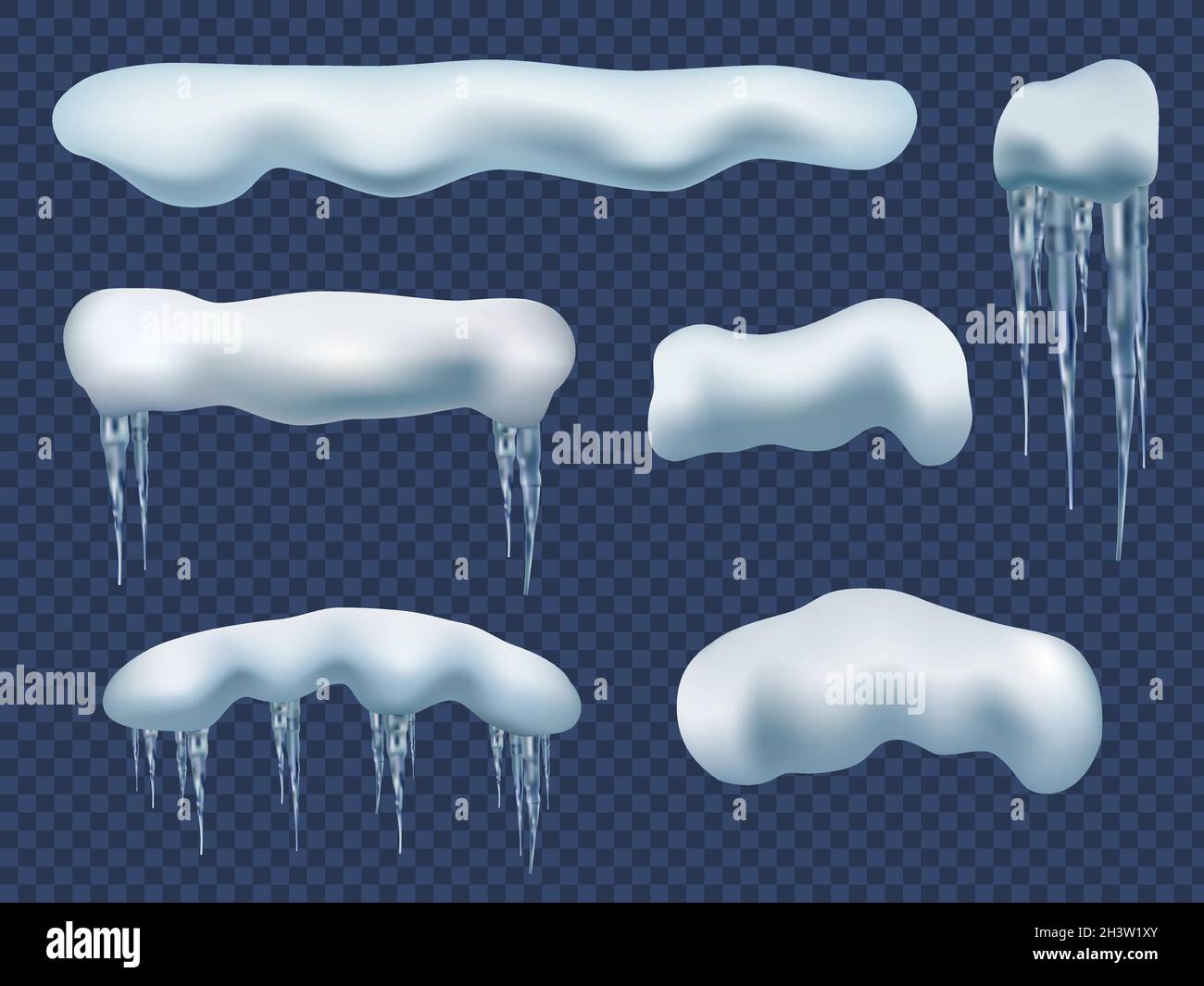 Snow cap realistic. Creativity beauty ice elements snow winter shapes icicles vector set Stock Vector
