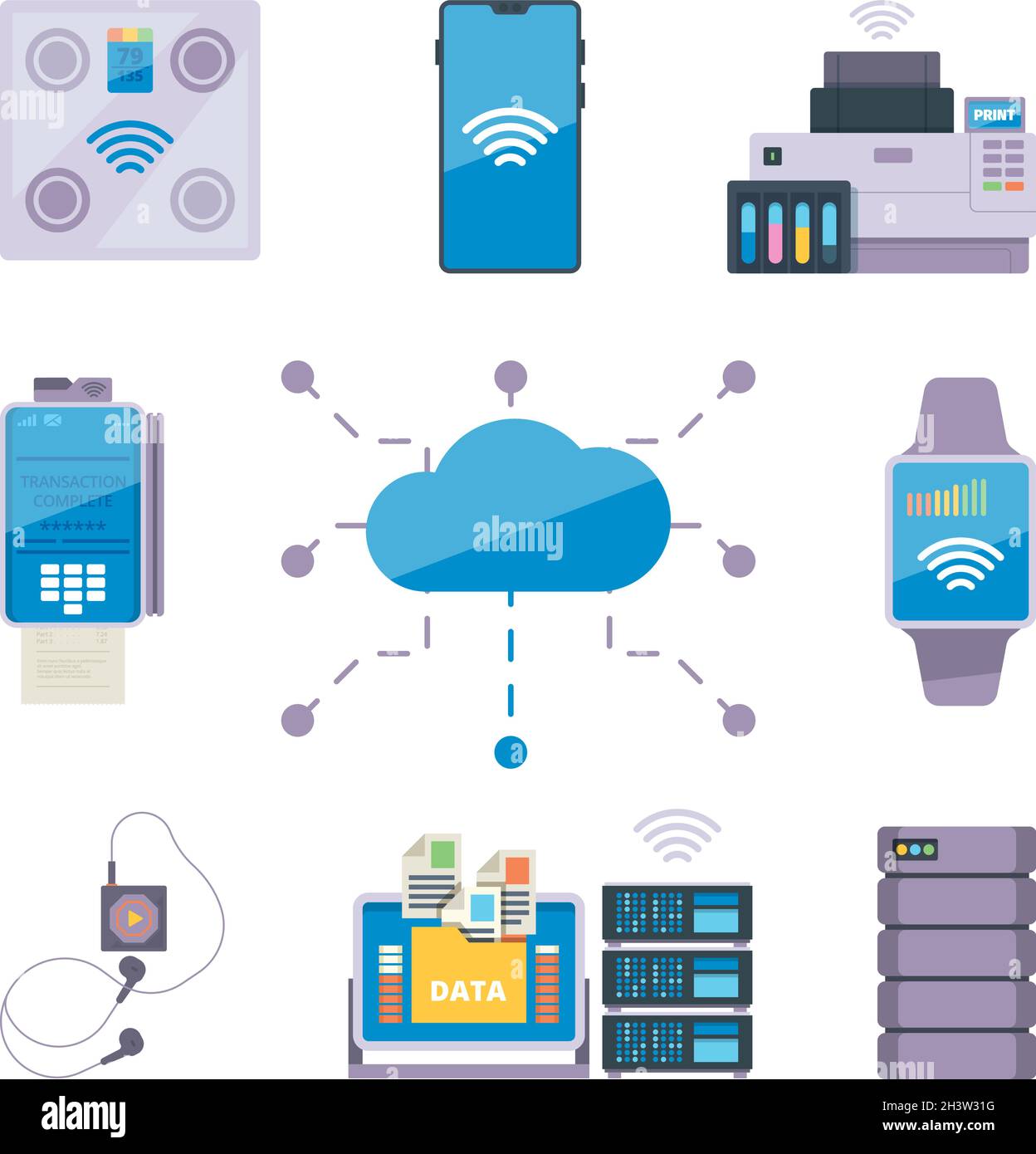 Connectivity devices. Smart connection technic wifi bluetooth support garish vector collection Stock Vector