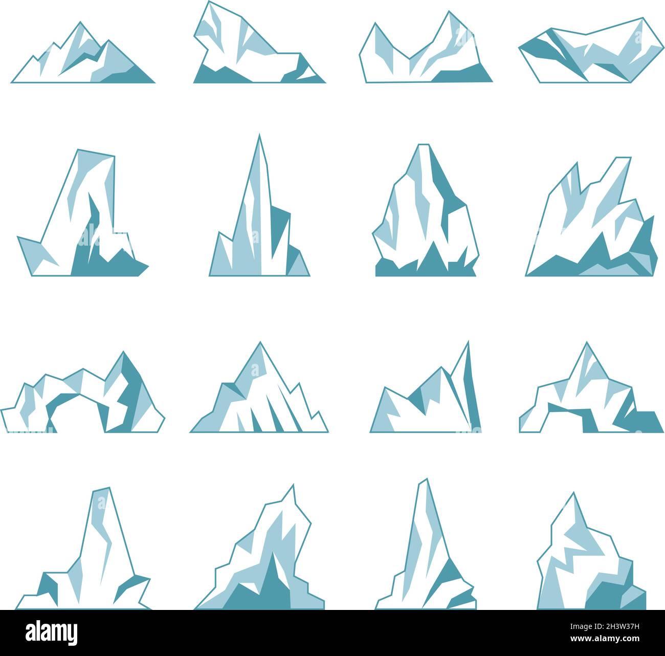 Iceberg. North pole hills winter mountains in ocean freezing ice rock snow recent vector collection Stock Vector