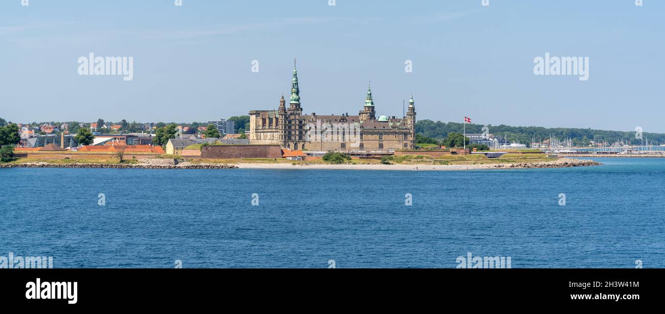 Panorama view of the Kronborg Castle on the Baltic Sea coast in Helsingor Stock Photo