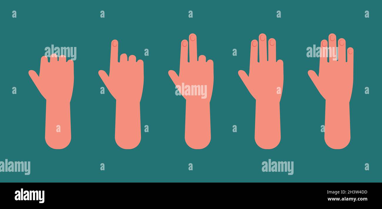 Hand count. One to five fingers, arm showing sign. Preschool children