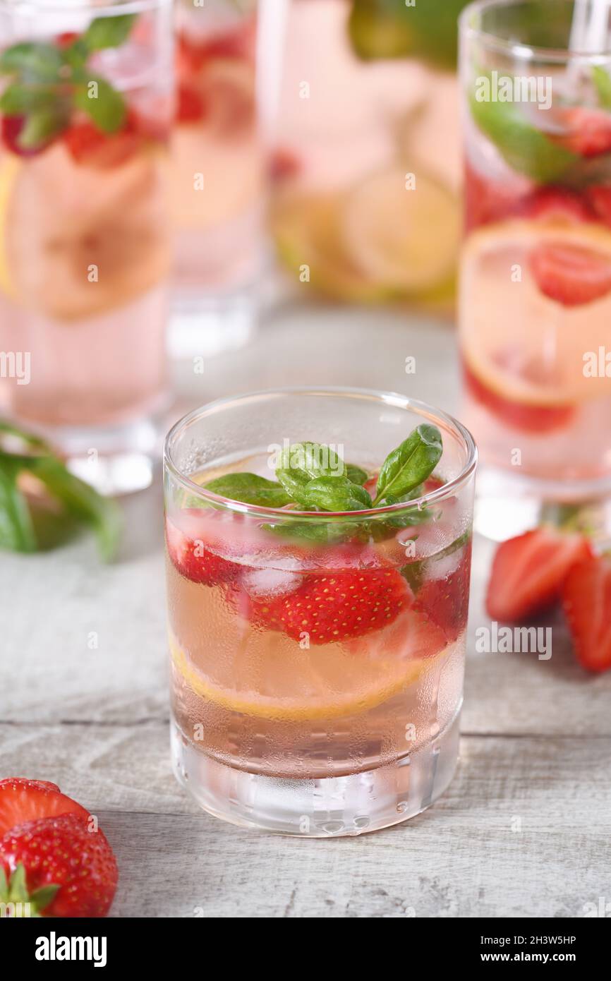 Strawberry summer cocktail with basil Stock Photo Alamy