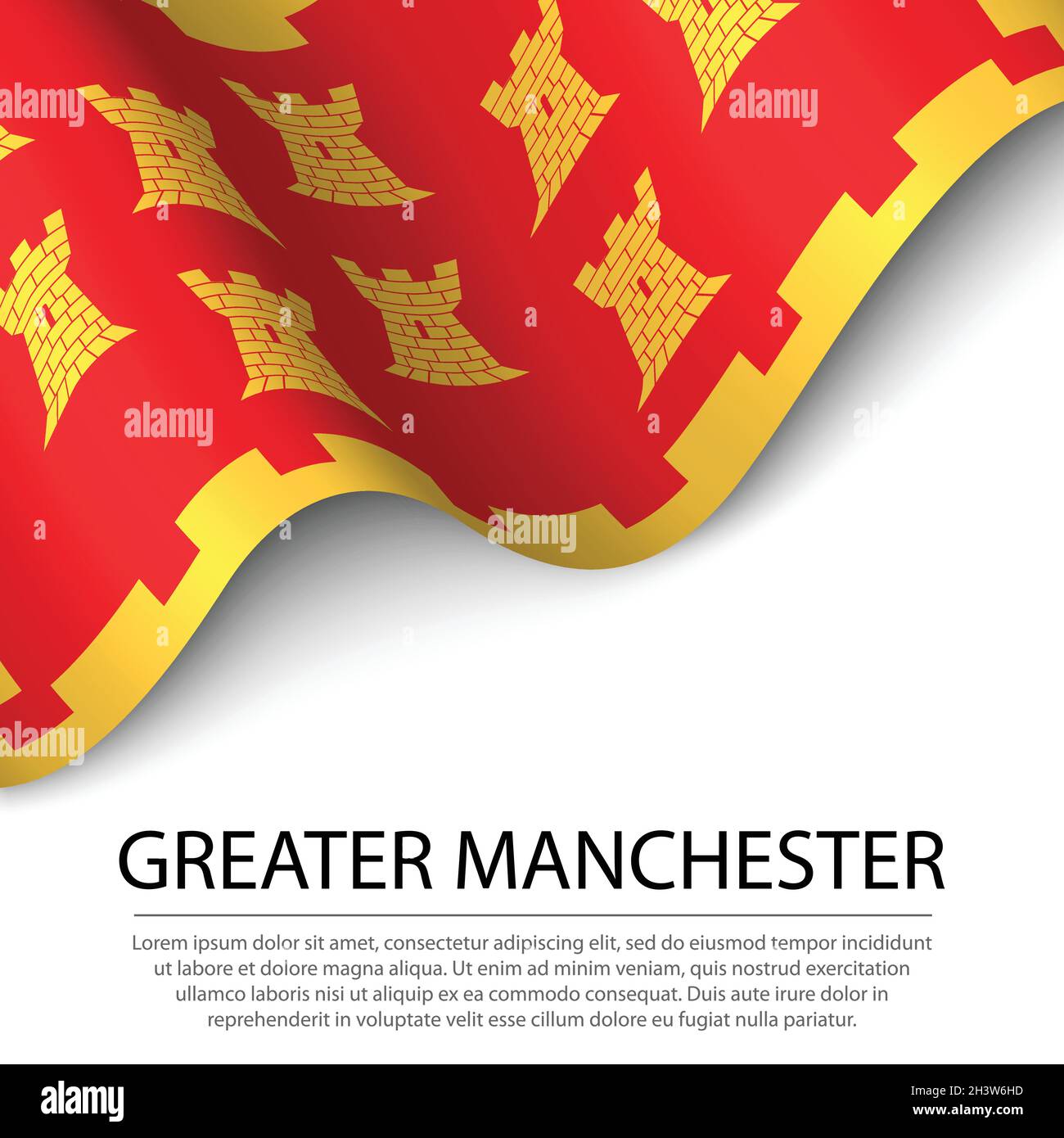 Waving flag of Greater Manchester is a county of England on white