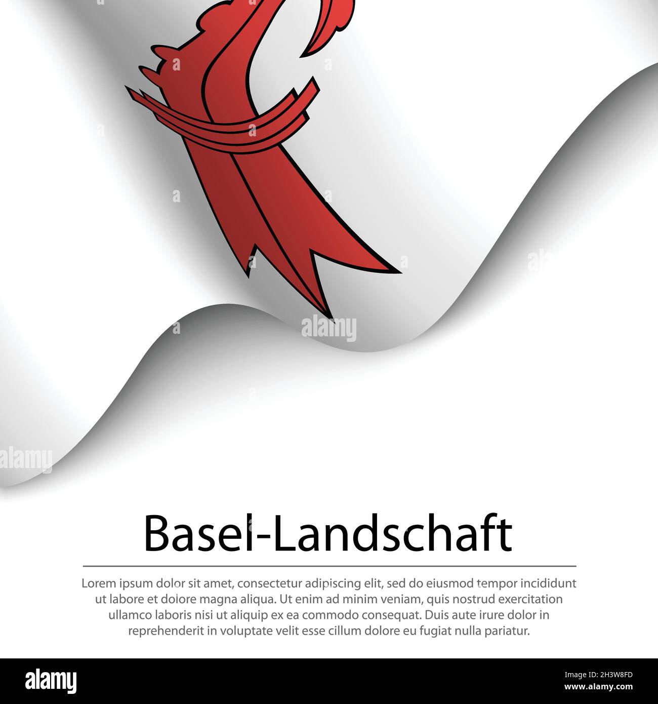 Waving flag of Basel-Landschaft is a canton of Switzerland on white background. Banner or ribbon vector template Stock Vector