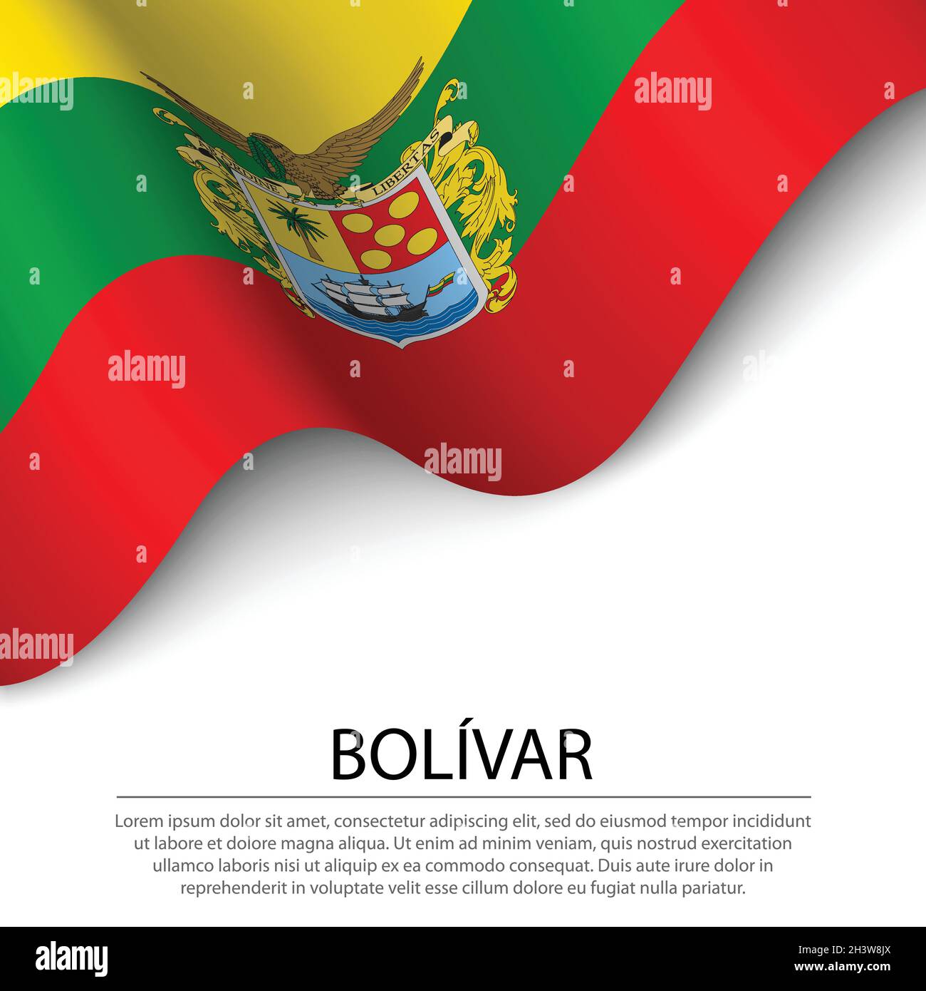 Waving flag of Bolivar is a region of Colombia on white background ...