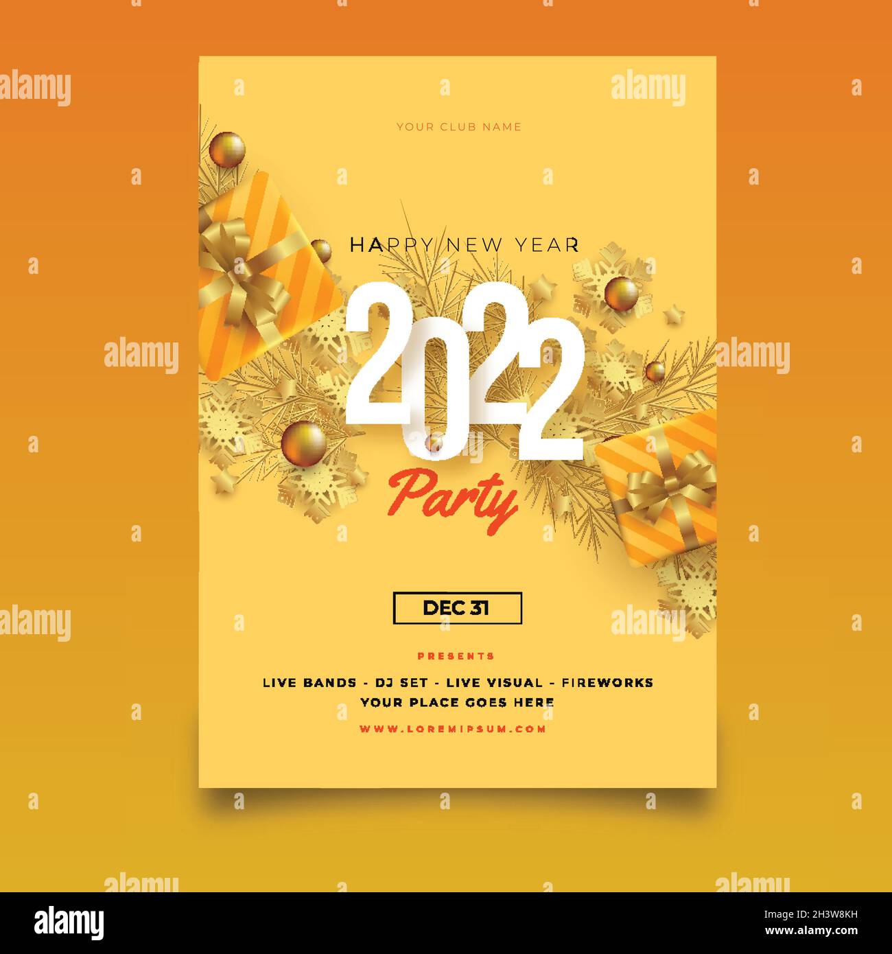 realistic new year 2022 party flyer template vector design illustration ...