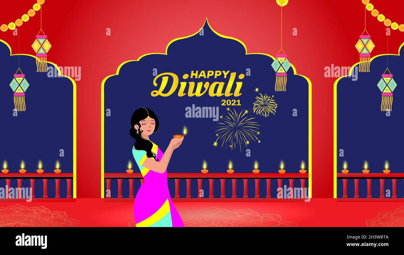 Diwali The Festival of Lights, Happy diwali 2021, Happy Diwali best wishes, Diwali celebration Stock Photo