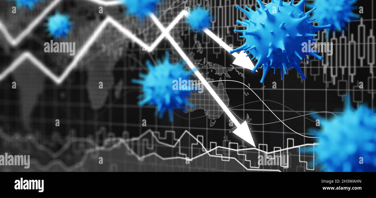 Covid crisis and the collapse of the markets, economic fallout. 3d ...