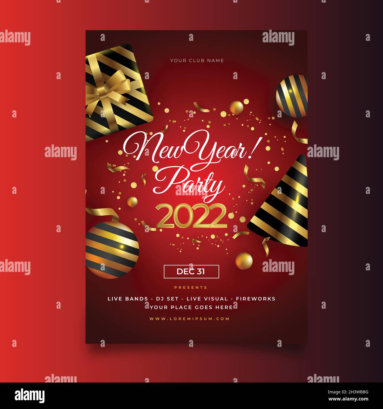 realistic new year 2022 party poster template vector design