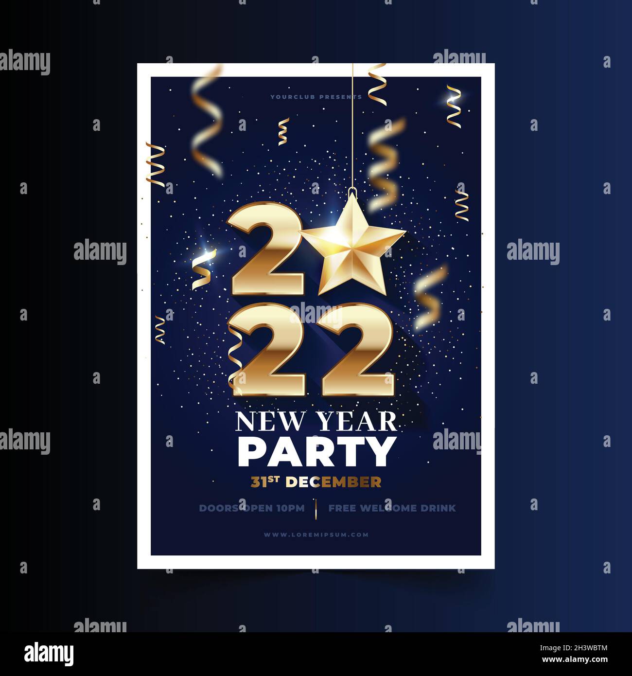 realistic new year 2022 party flyer template vector design illustration ...