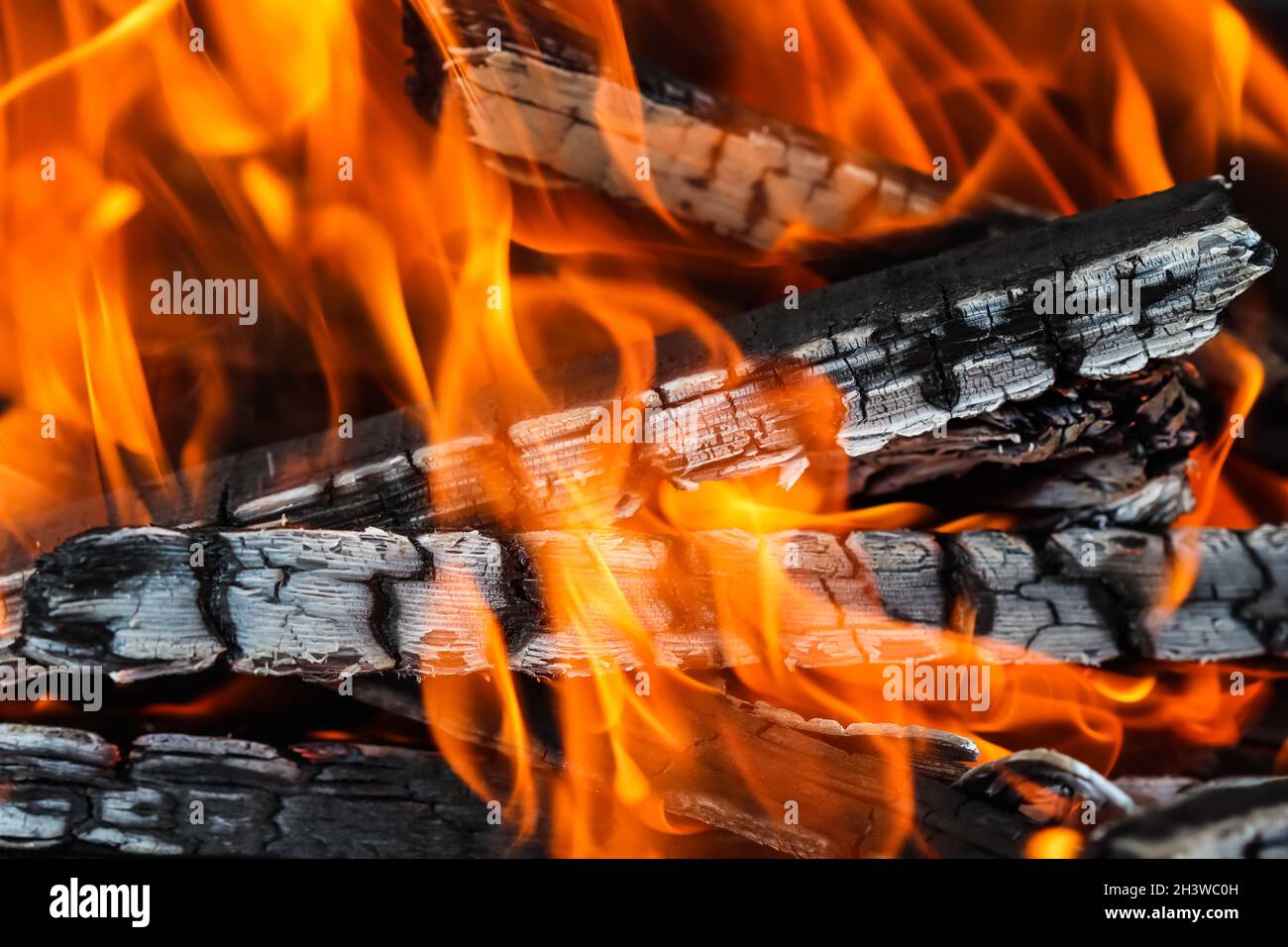 Flames of fire and hot coals of burned wood Stock Photo Alamy