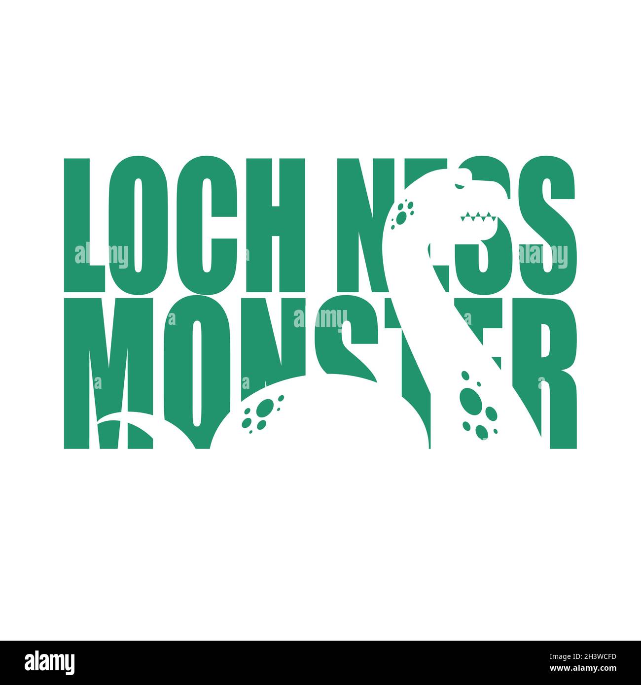 Loch Ness monster Lettering Silhouette of in text. Nessie Typography. Monstrous animal letters Stock Vector