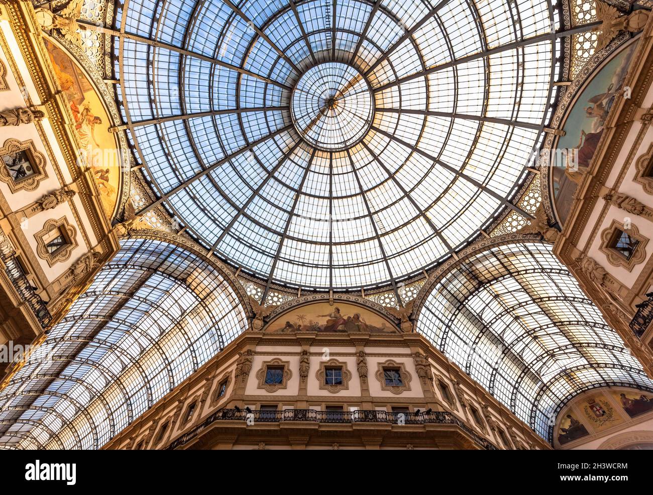Architecture in Milan fashion Gallery, Italy. Dome roof architectural detail. Stock Photo