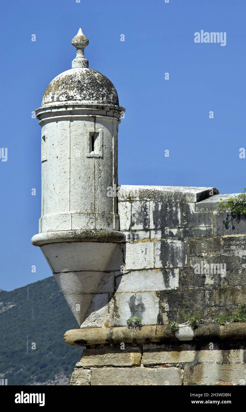 Typical tower at a Castelo in Sesimbra, Alentejo - Portugal Stock Photo