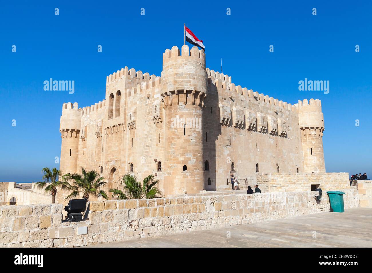 Alexandria, Egypt - December 14, 2018: The Citadel of Qaitbay or the Fort of Qaitbay is a 15th-century defensive fortress located on the Mediterranean Stock Photo