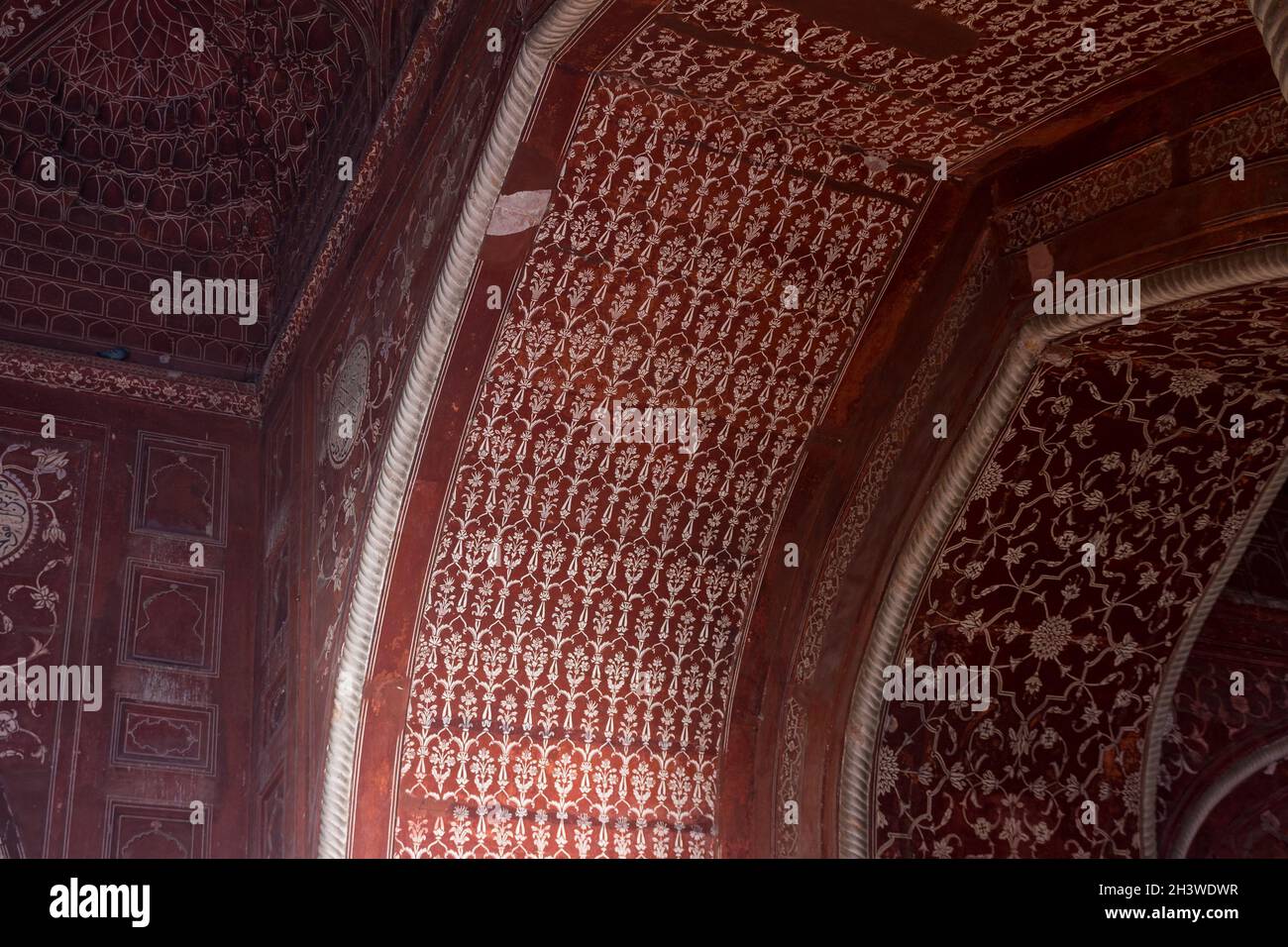 Paintings in the mosque located West of the mausoleum in the Taj Mahal complex Stock Photo