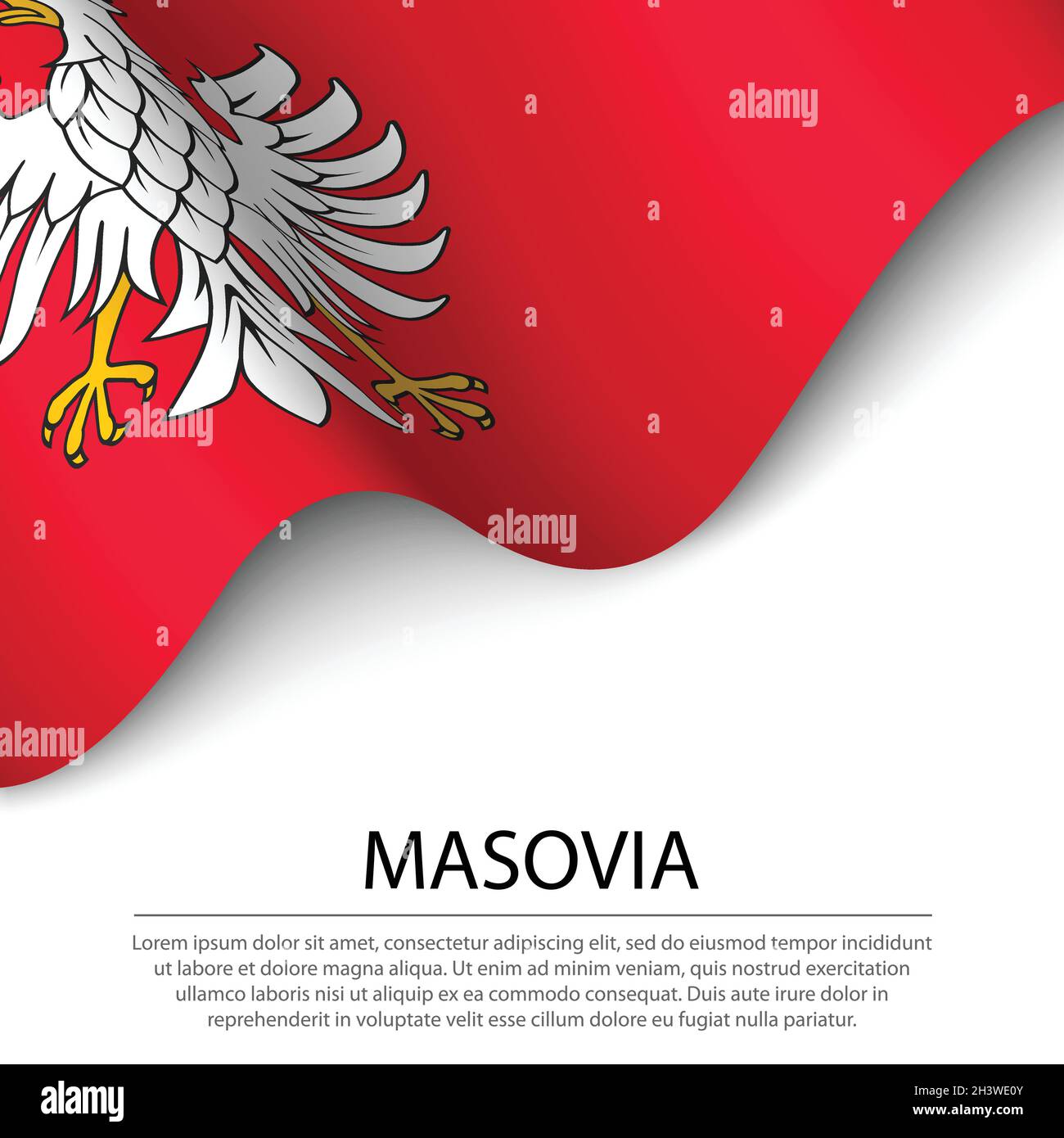 Waving flag of Masovian voivodship is a region of Polland on white background. Banner or ribbon vector template Stock Vector
