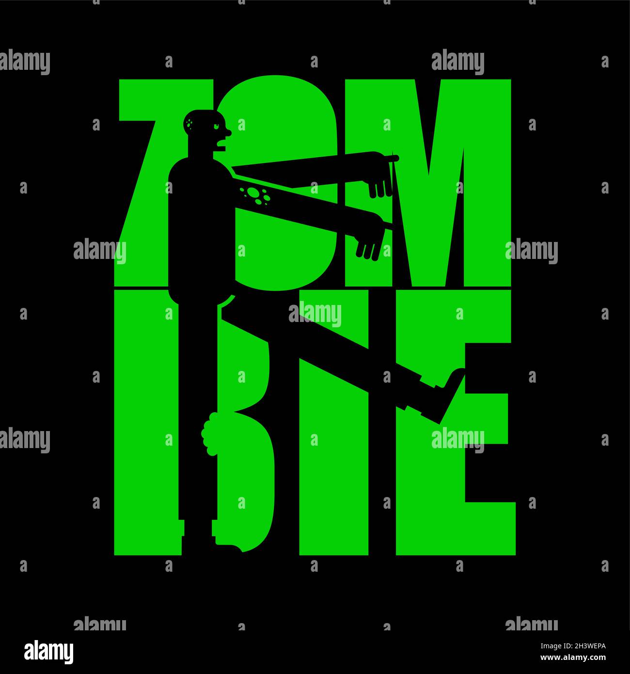 Zombie Text. Green Terrible Letter And Brains. Horror Lettering