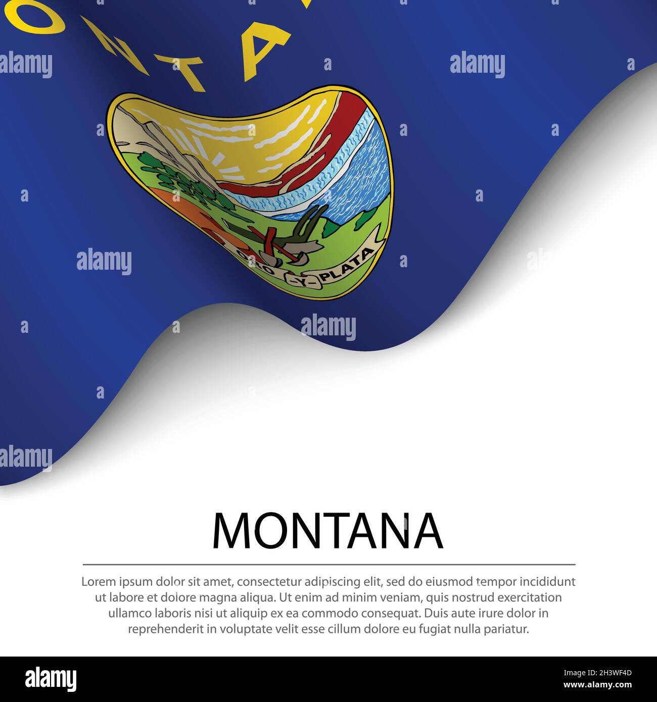 Waving flag of Montana is a state of USA on white background. Banner or ...