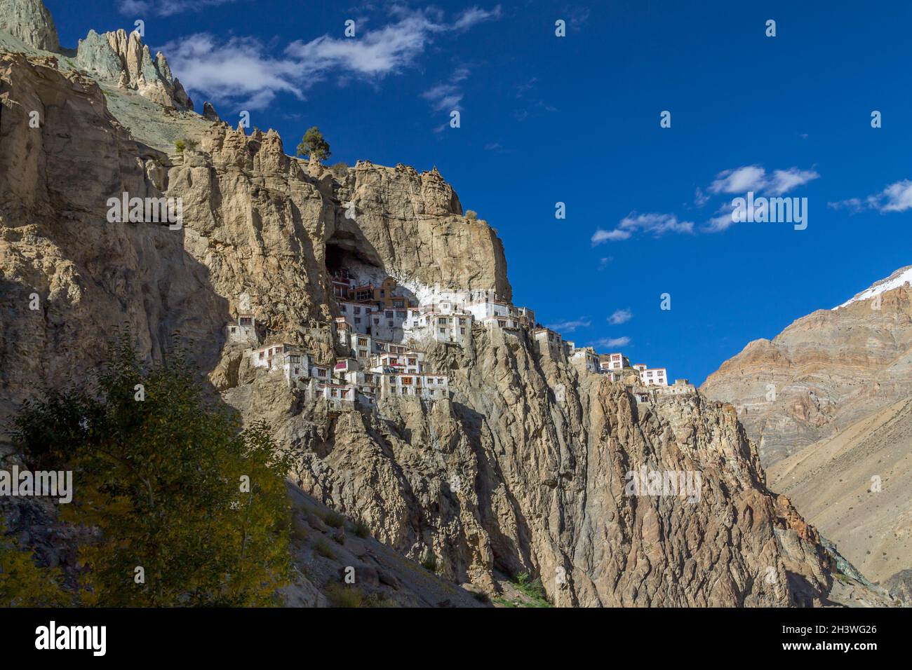 Spectacularly located Phugtal Gompa, Ladakh Stock Photo