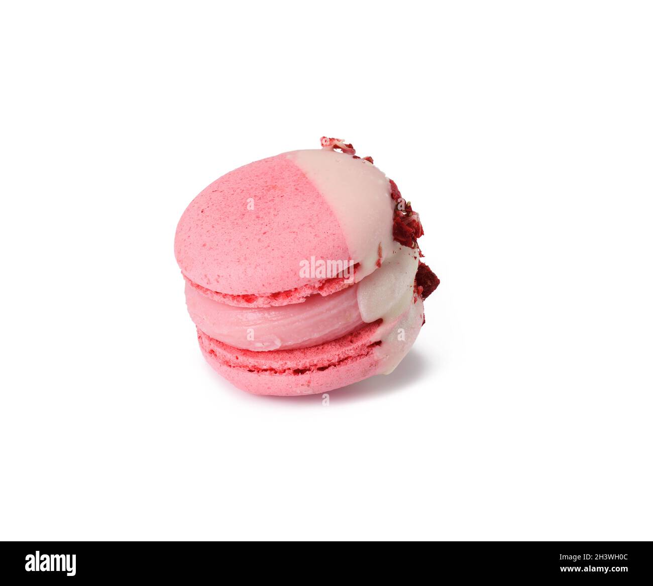 Raspberry macaroon isolated on white background, delicious dessert Stock Photo