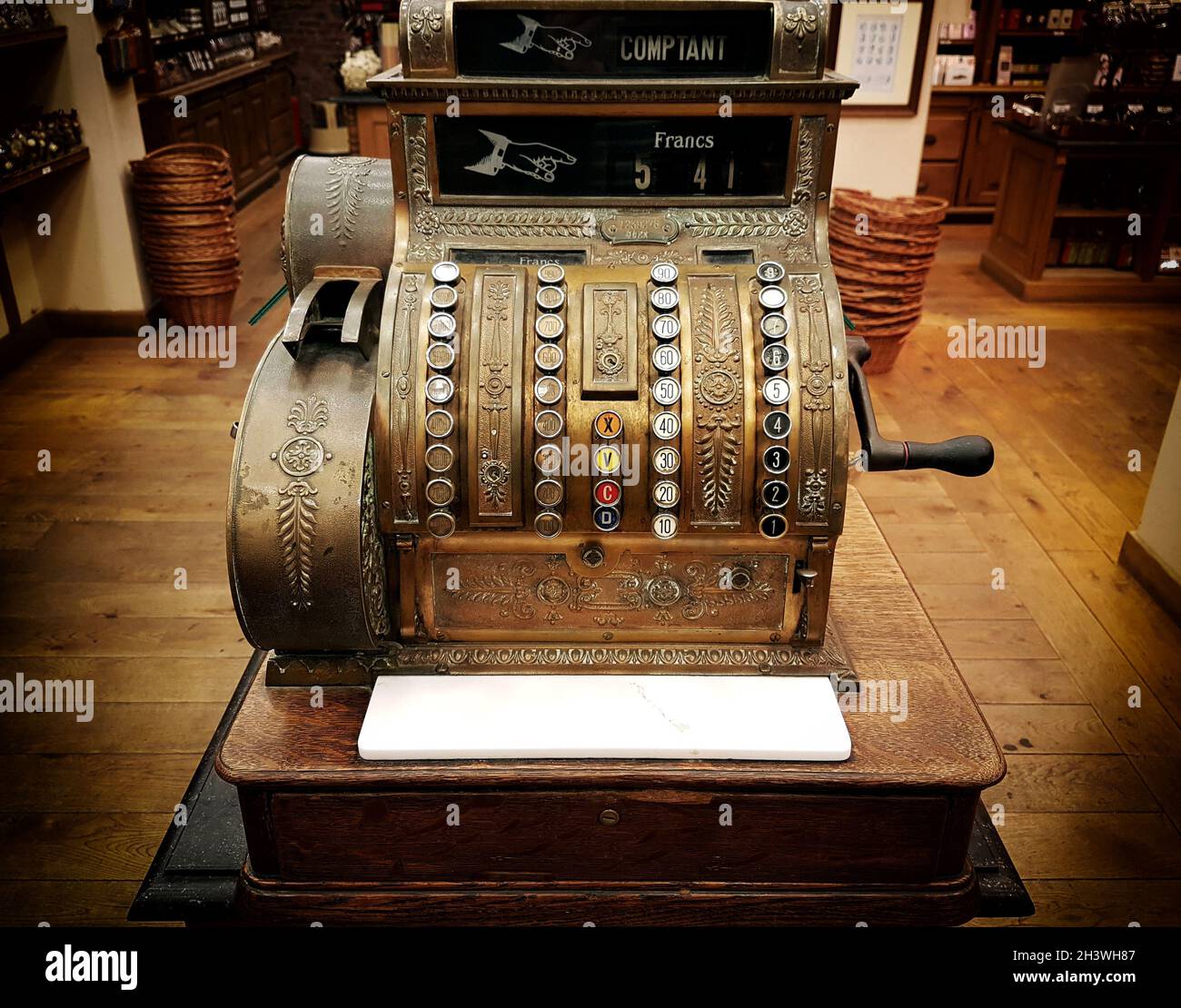 Old vintage cash register isolated in a shop Stock Photo