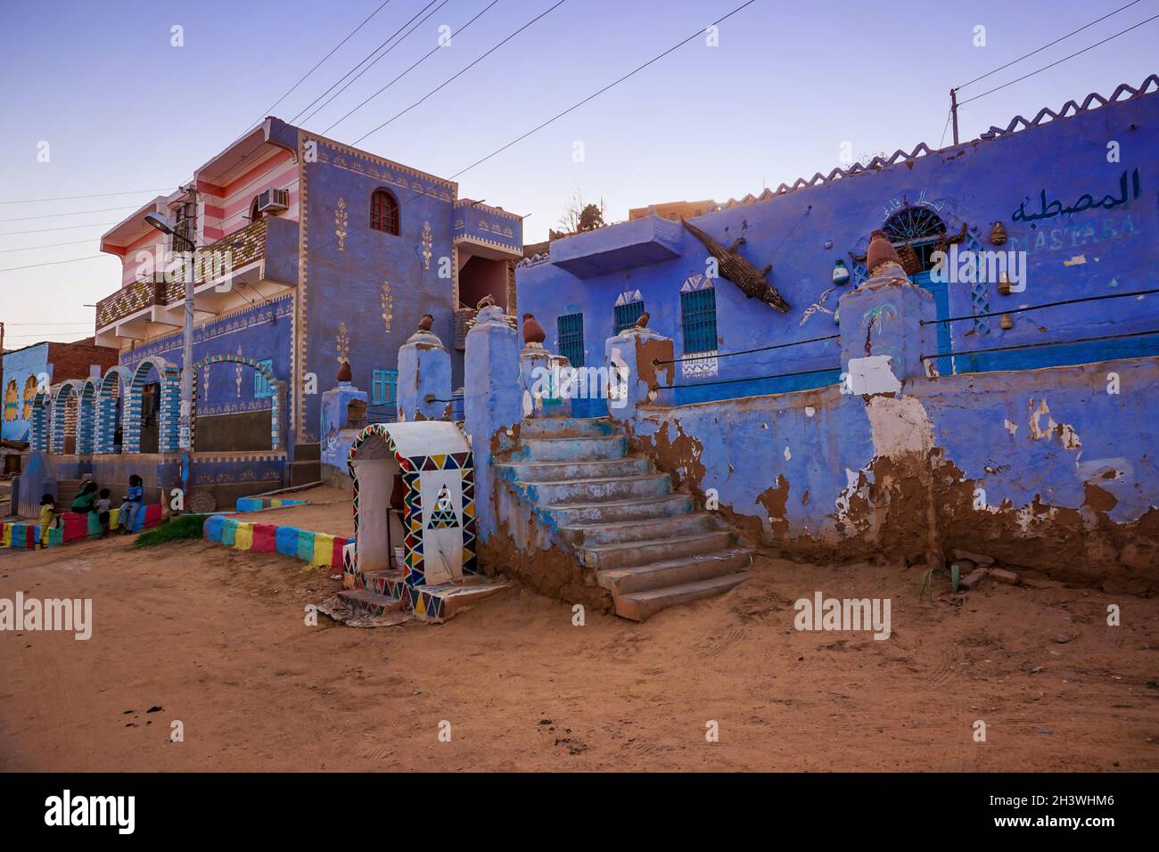 The colorful and traditional houses of the inhabitants of Keta Dool, a small Nubian village Stock Photo
