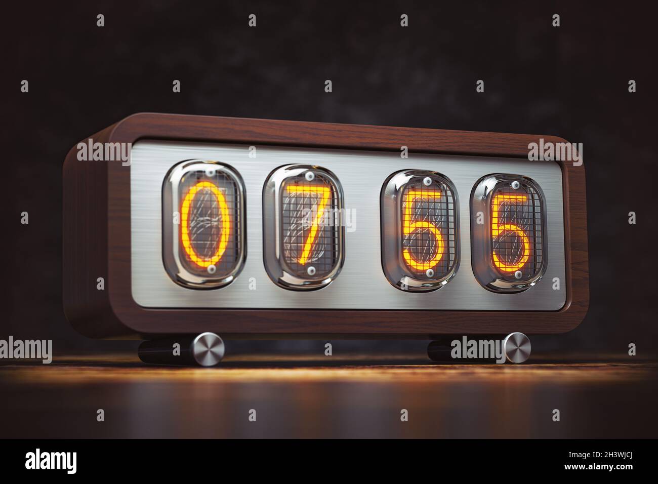 Vintage nixie alarm clock with 8 am. 3d illustration Stock Photo Alamy