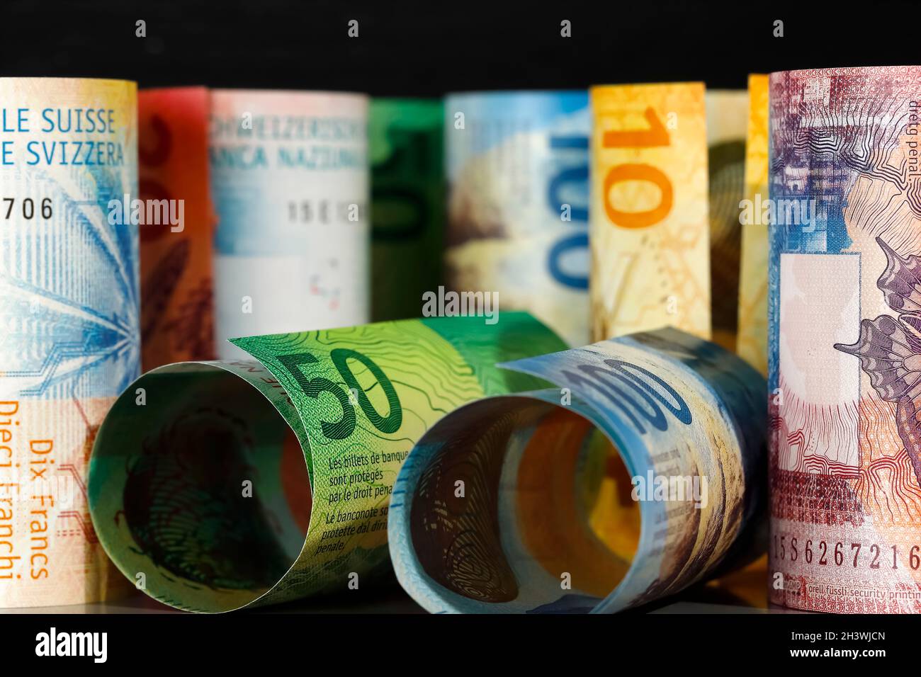 The concept and idea of the Swiss money. This is the concept and idea to present the economy. Stock Photo